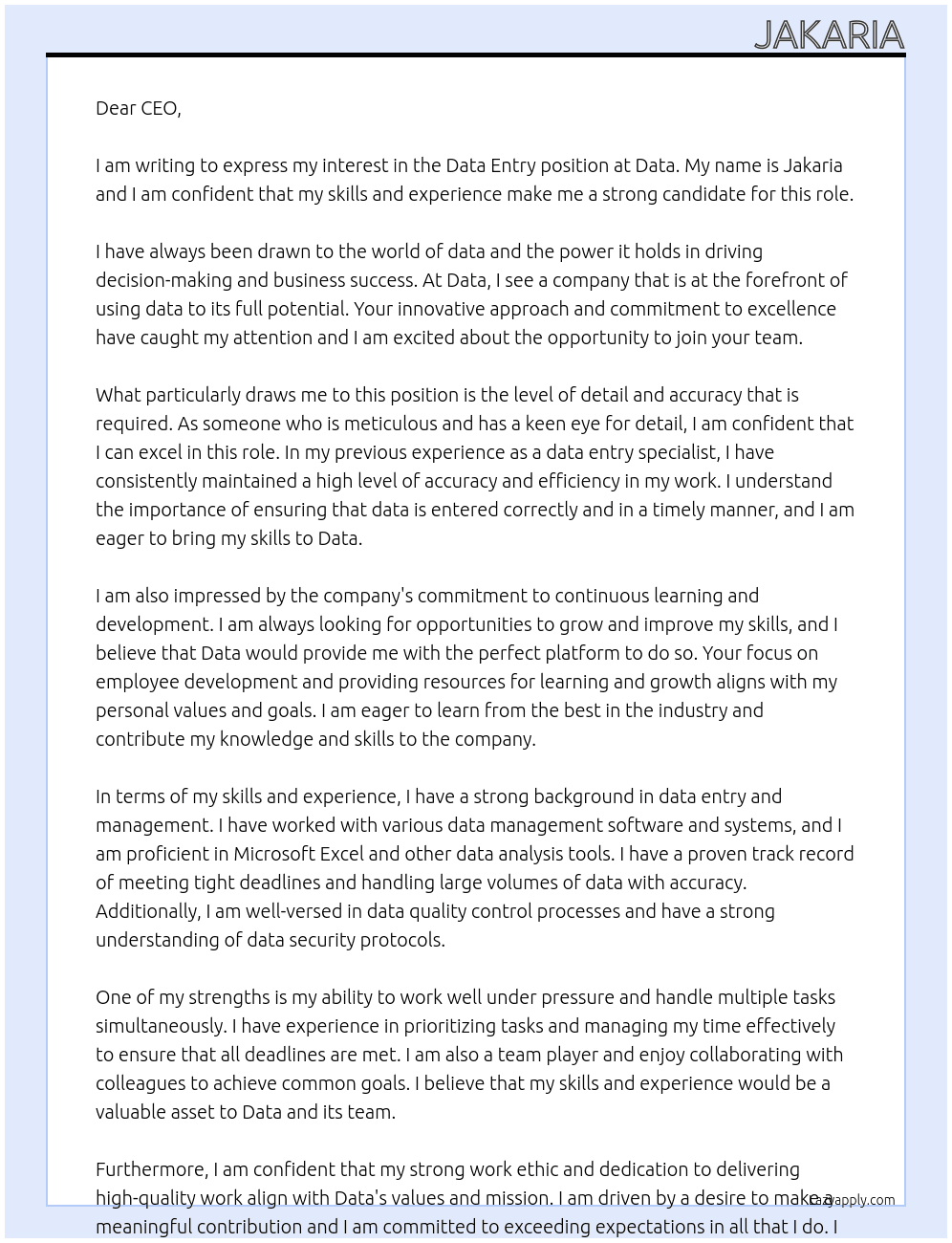 data entryceo At data Cover Letter