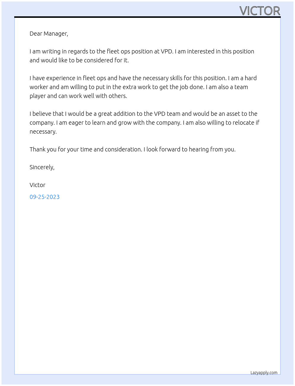  FLEET OPS At VPD Cover Letter