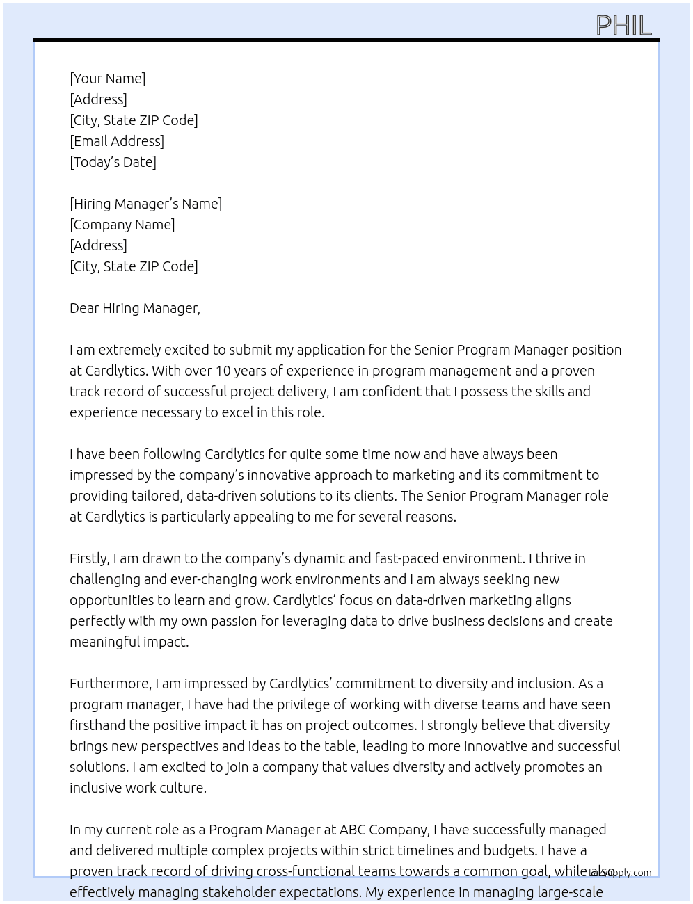 Senior Program Manager At Cardlytics Cover Letter