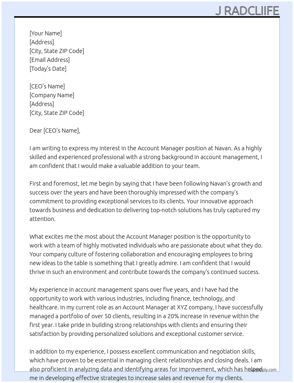 Account Manager At Navan Cover Letter