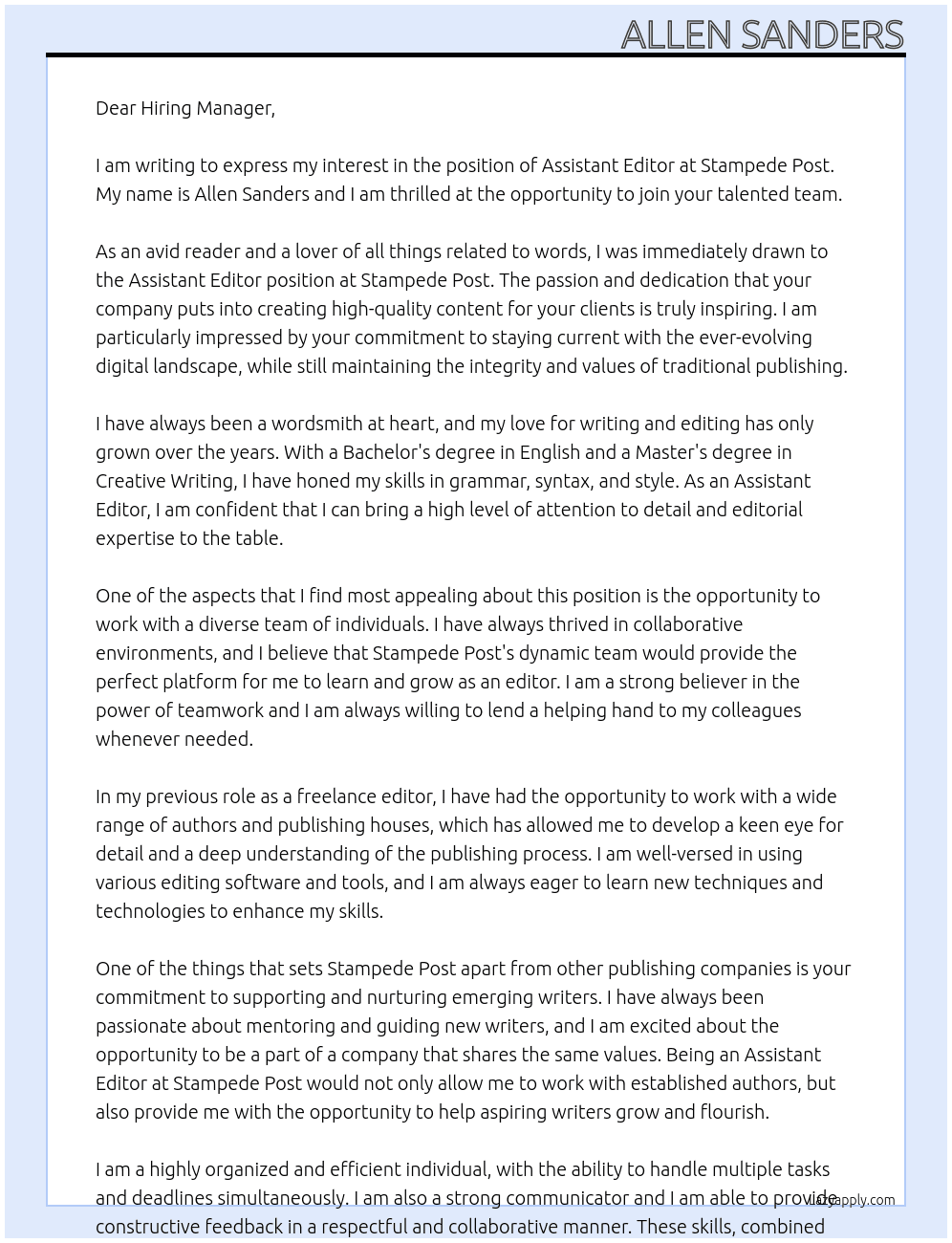 Assistant Editor At Stampede Post Cover Letter