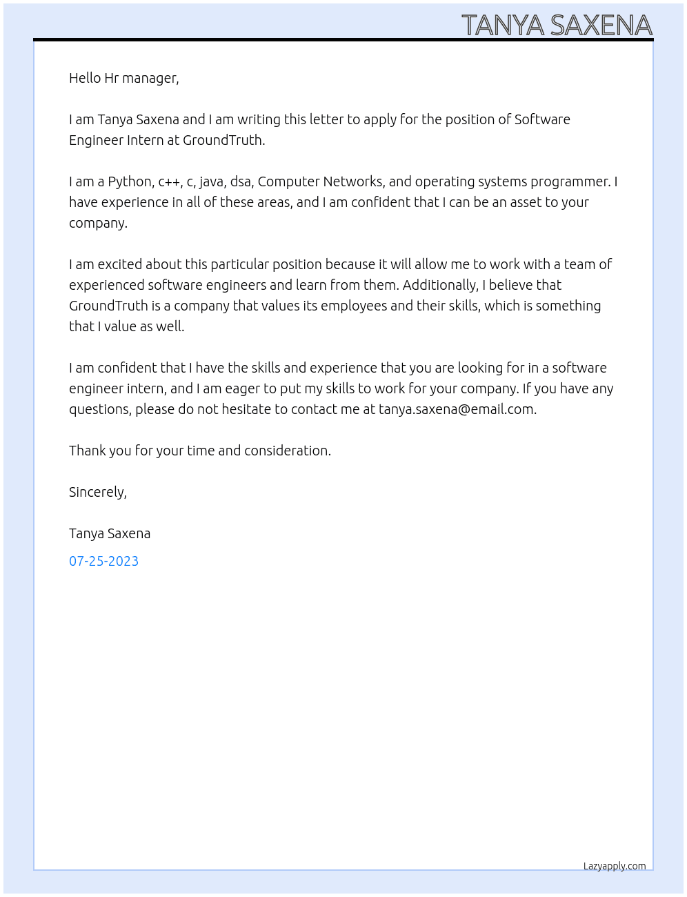 Software Engineer Intern At GroundTruth Cover Letter