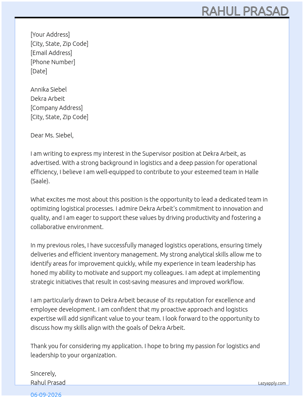 Cover letter for supervisor - LazyApply