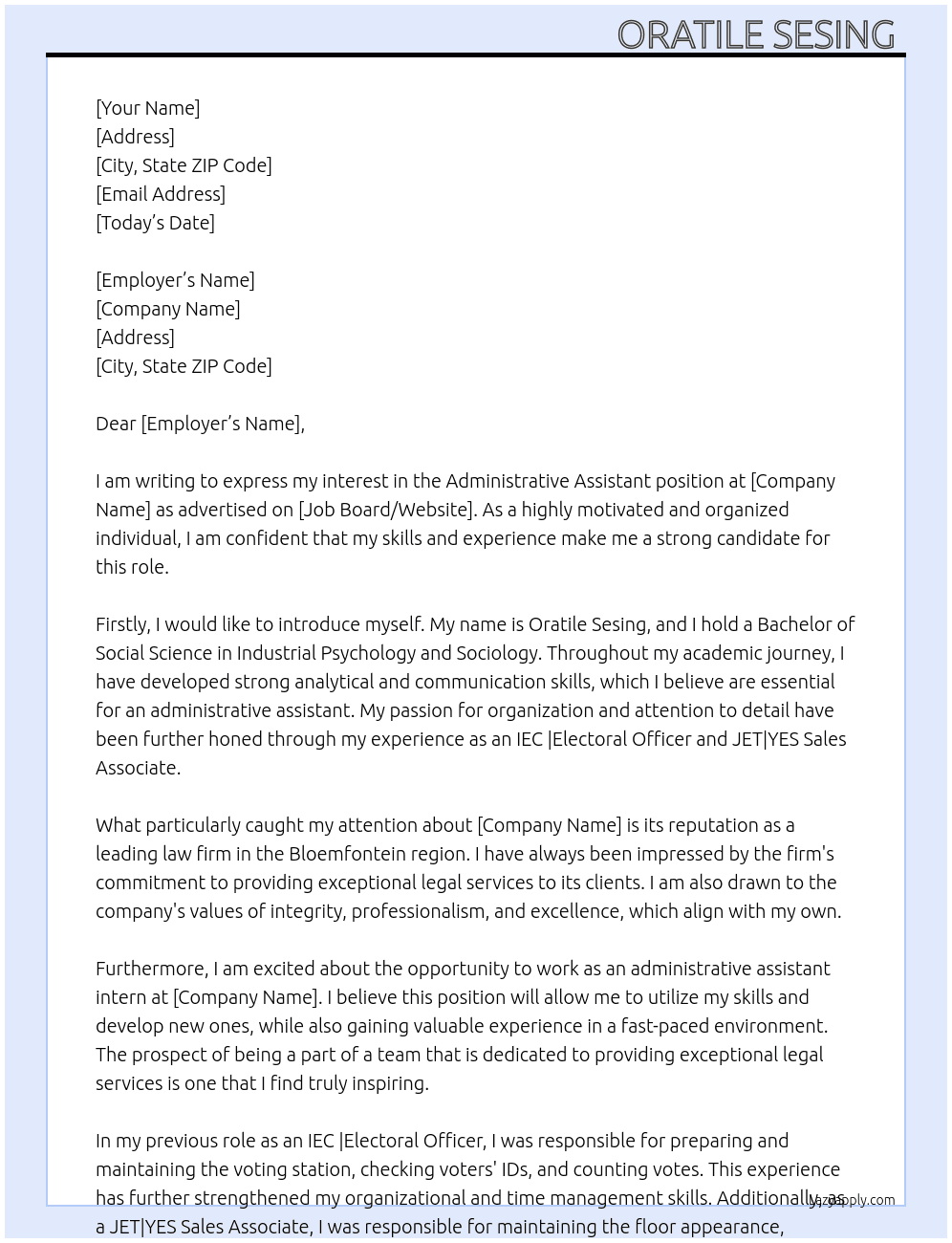 ADMINISTRATIVE ASSISTANT  At egcm attorneys  Cover Letter