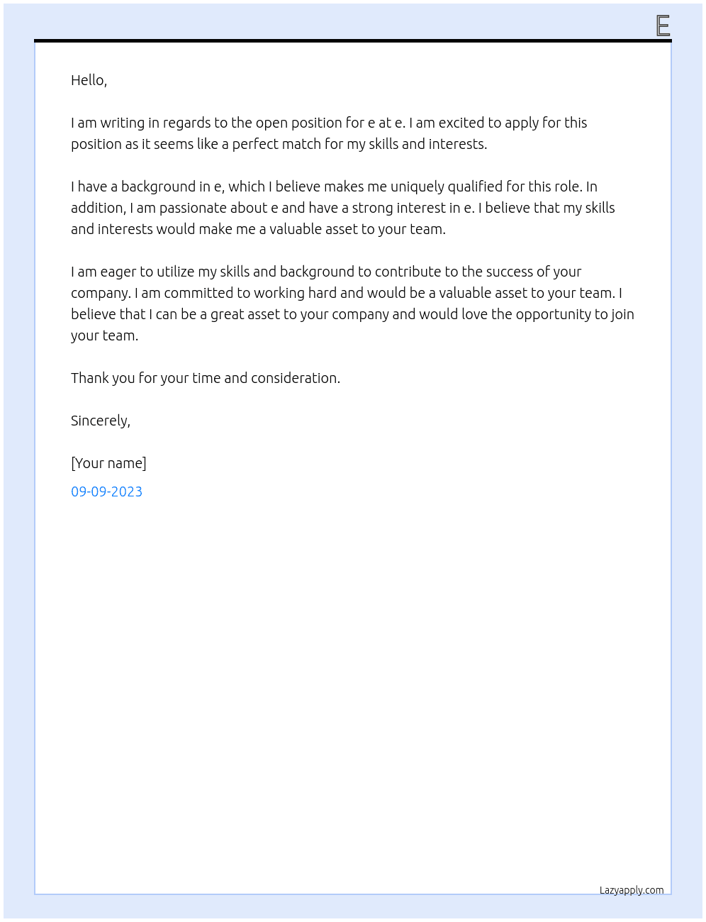 e At e Cover Letter