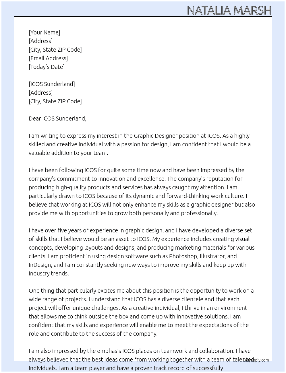 Graphic Designer At ICOS Cover Letter