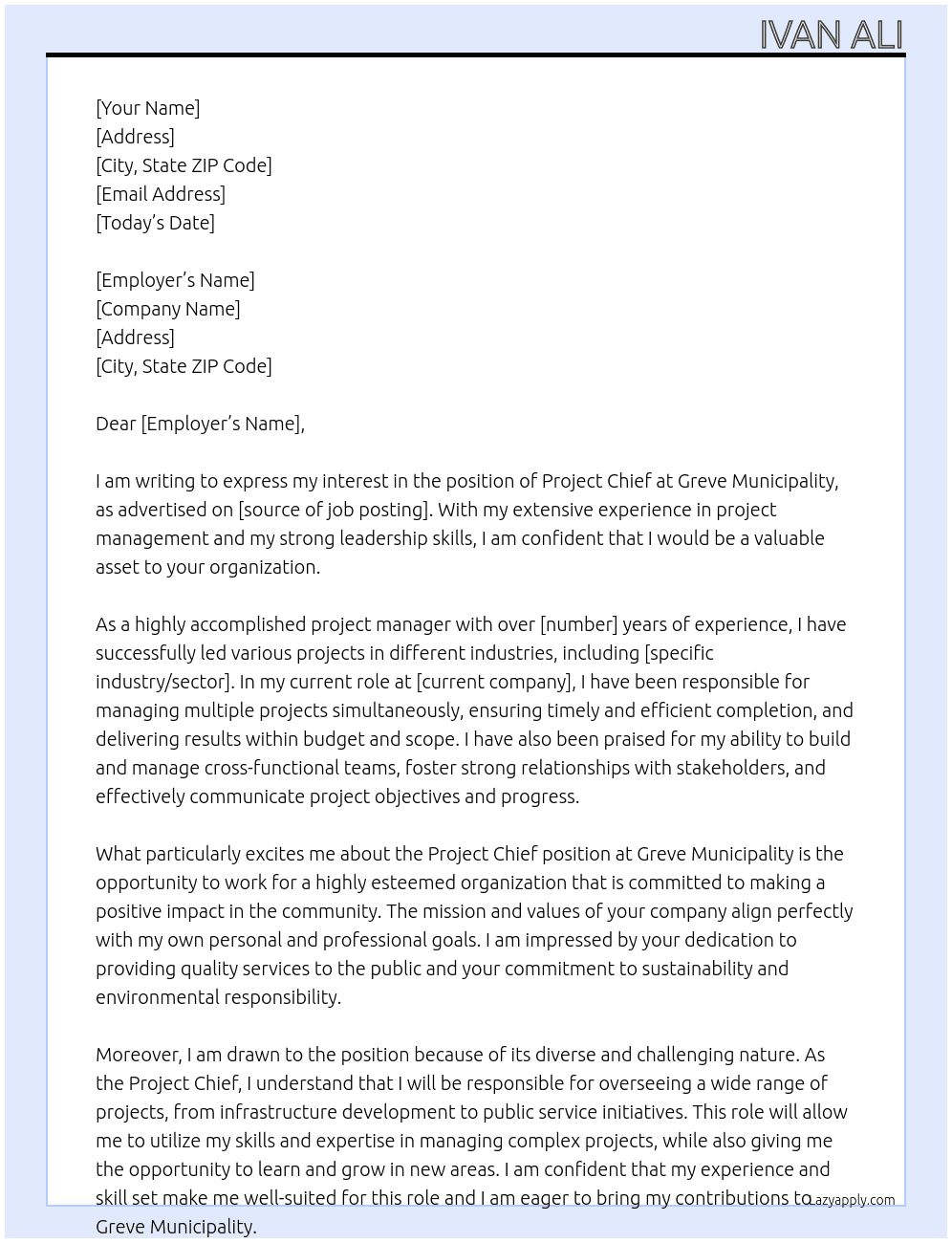 Project chief At Greve Municipality Cover Letter