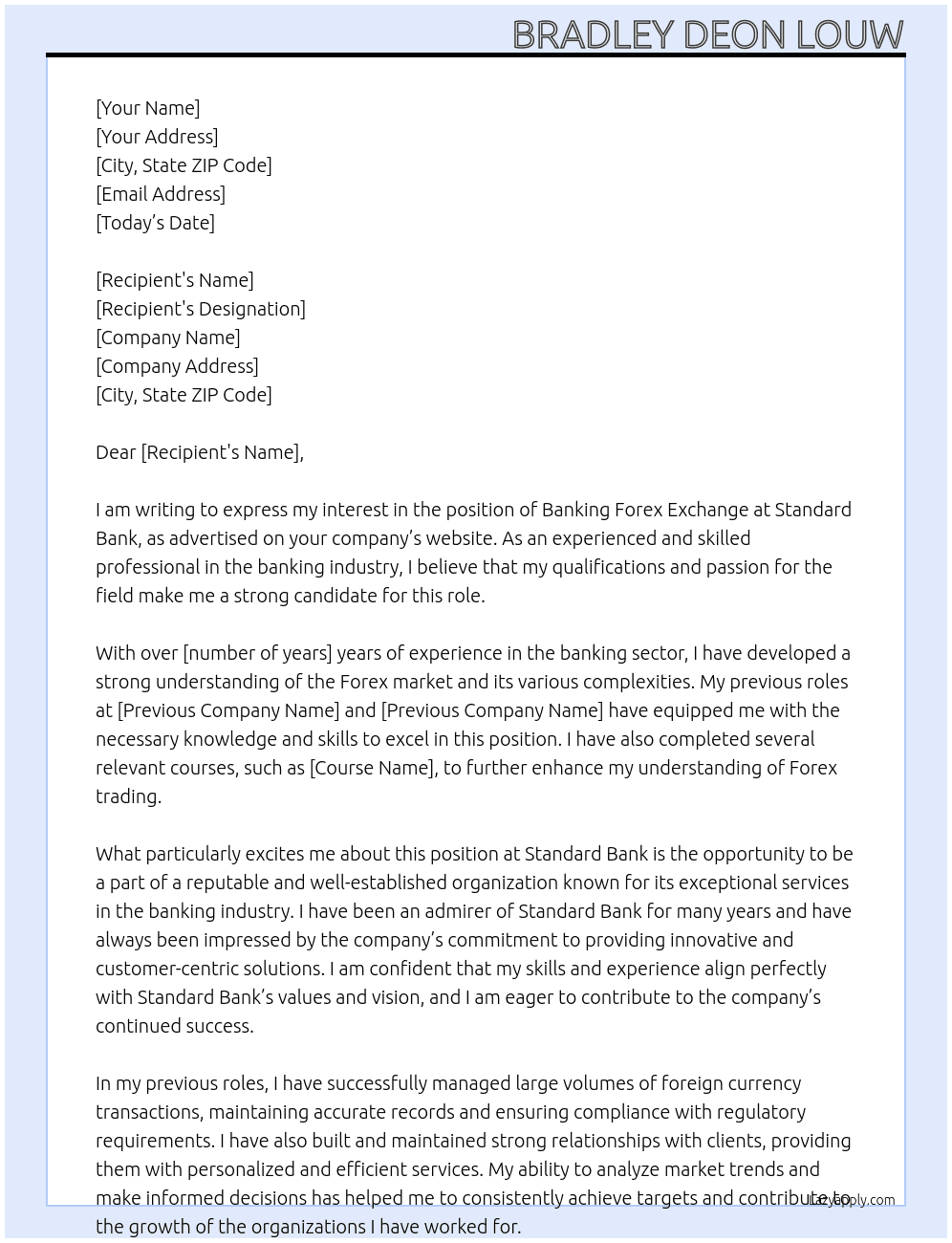 Cover letter for banking forex exchange - LazyApply