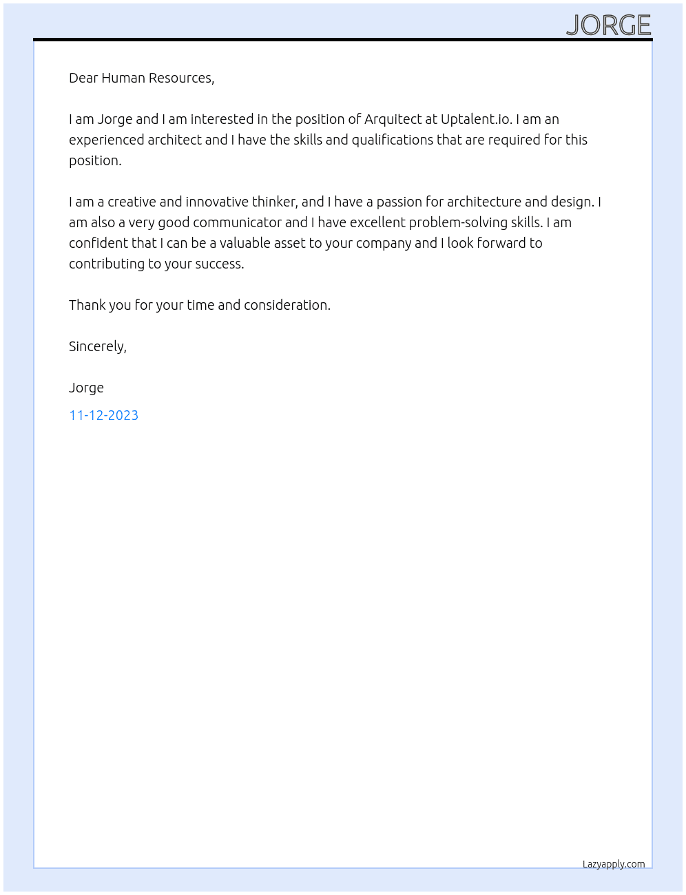 Arquitect At Uptalent.io Cover Letter