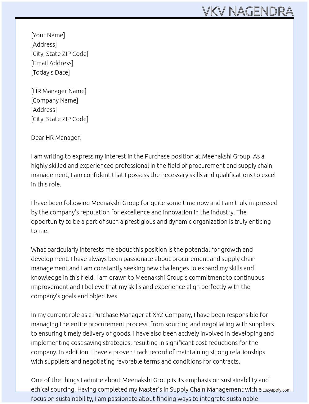 PURCHASE  At MEENAKSHI GROUP Cover Letter