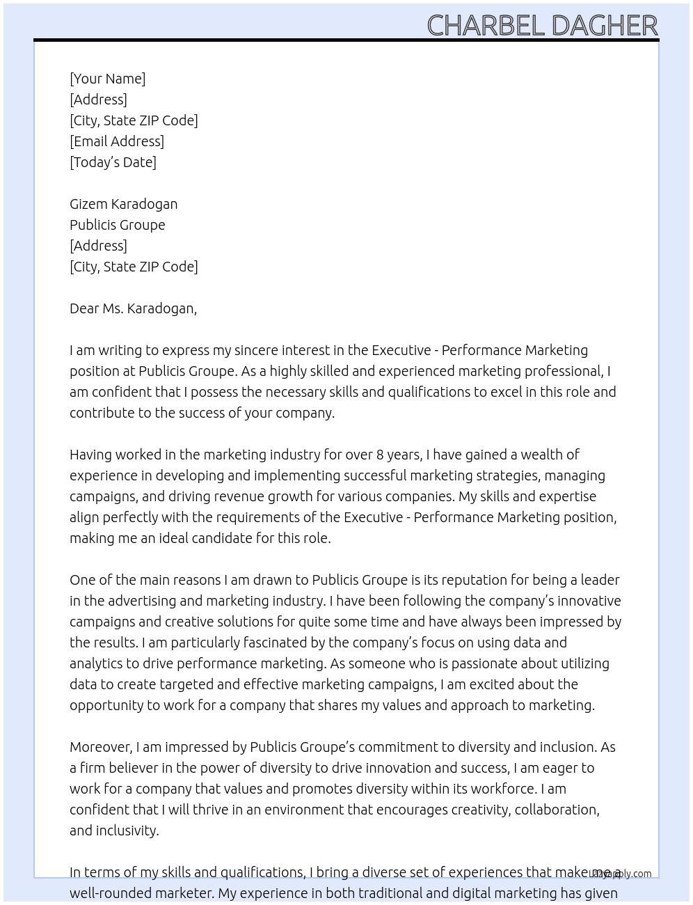 Executive - Performance Marketing At Publicis groupe Cover Letter