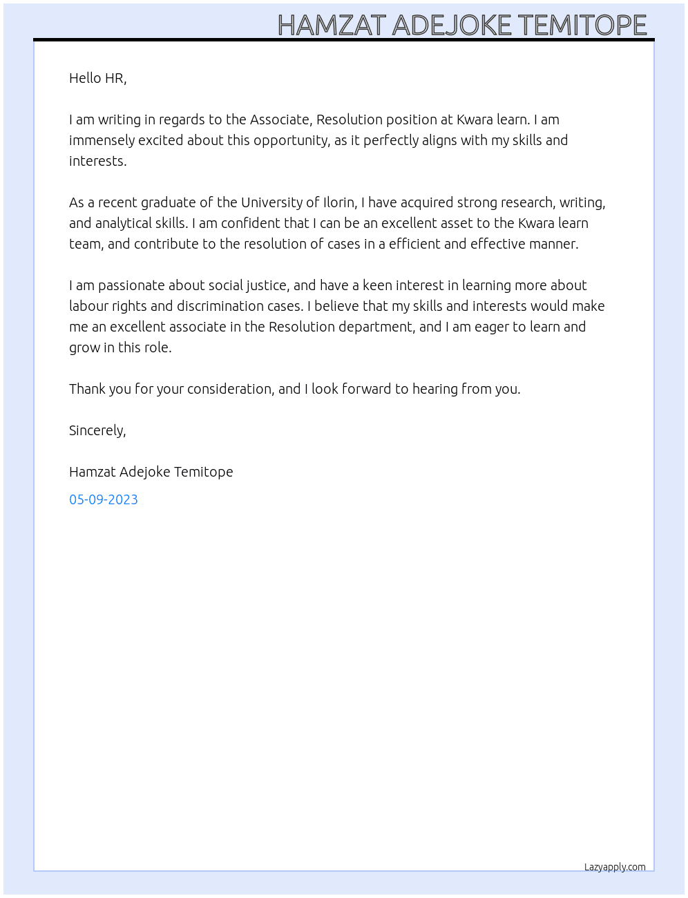 Associate, Resolution At Kwara learn Cover Letter