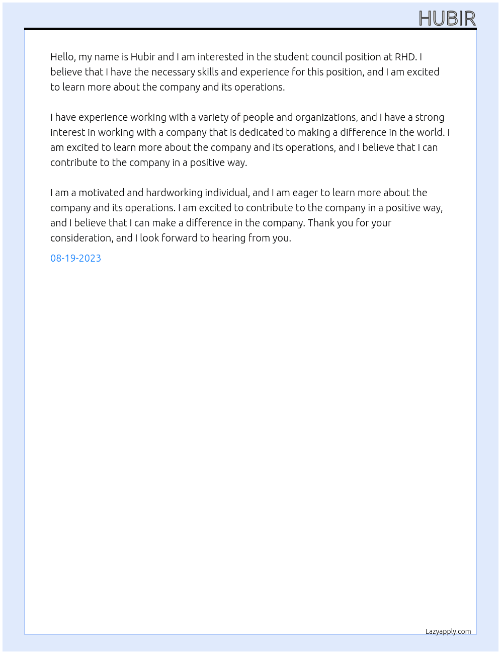 student council At rhd Cover Letter