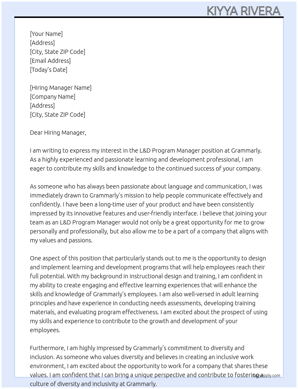L&D  Program Manager At Grammarly  Cover Letter