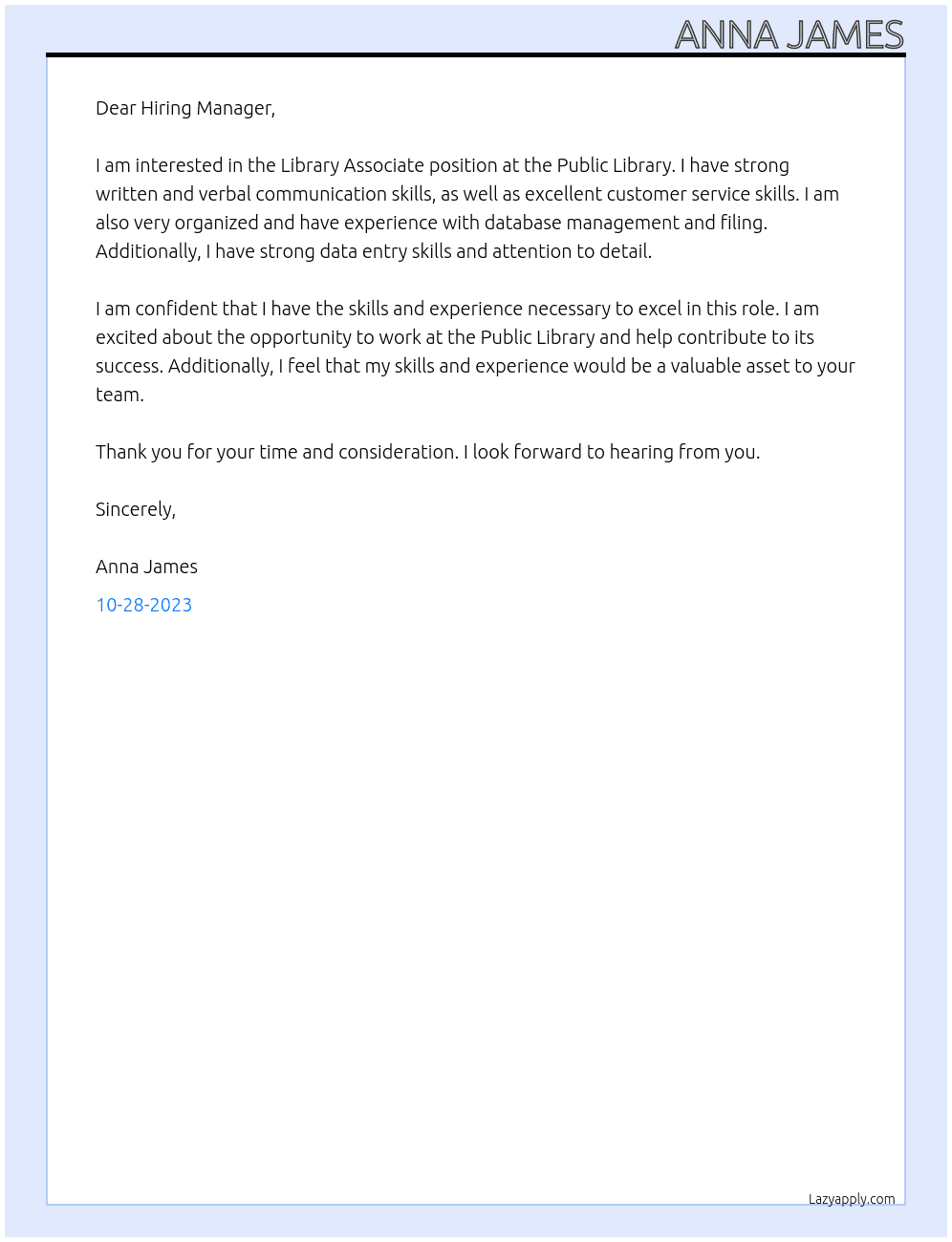 Library Associate At Public Library Cover Letter