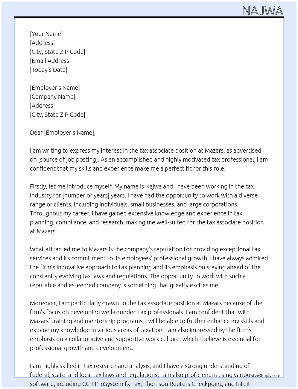 tax associate At mazars Cover Letter