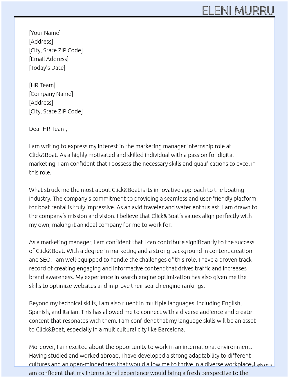 marketing manager At Click&Boat Cover Letter