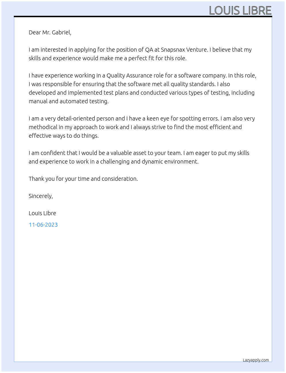 QA At Snapsnax Venture  Cover Letter