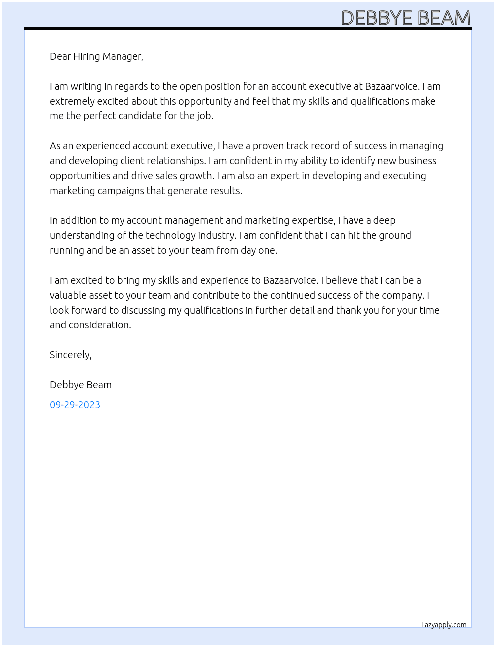 Account Executive  At Bazaarvoice Cover Letter