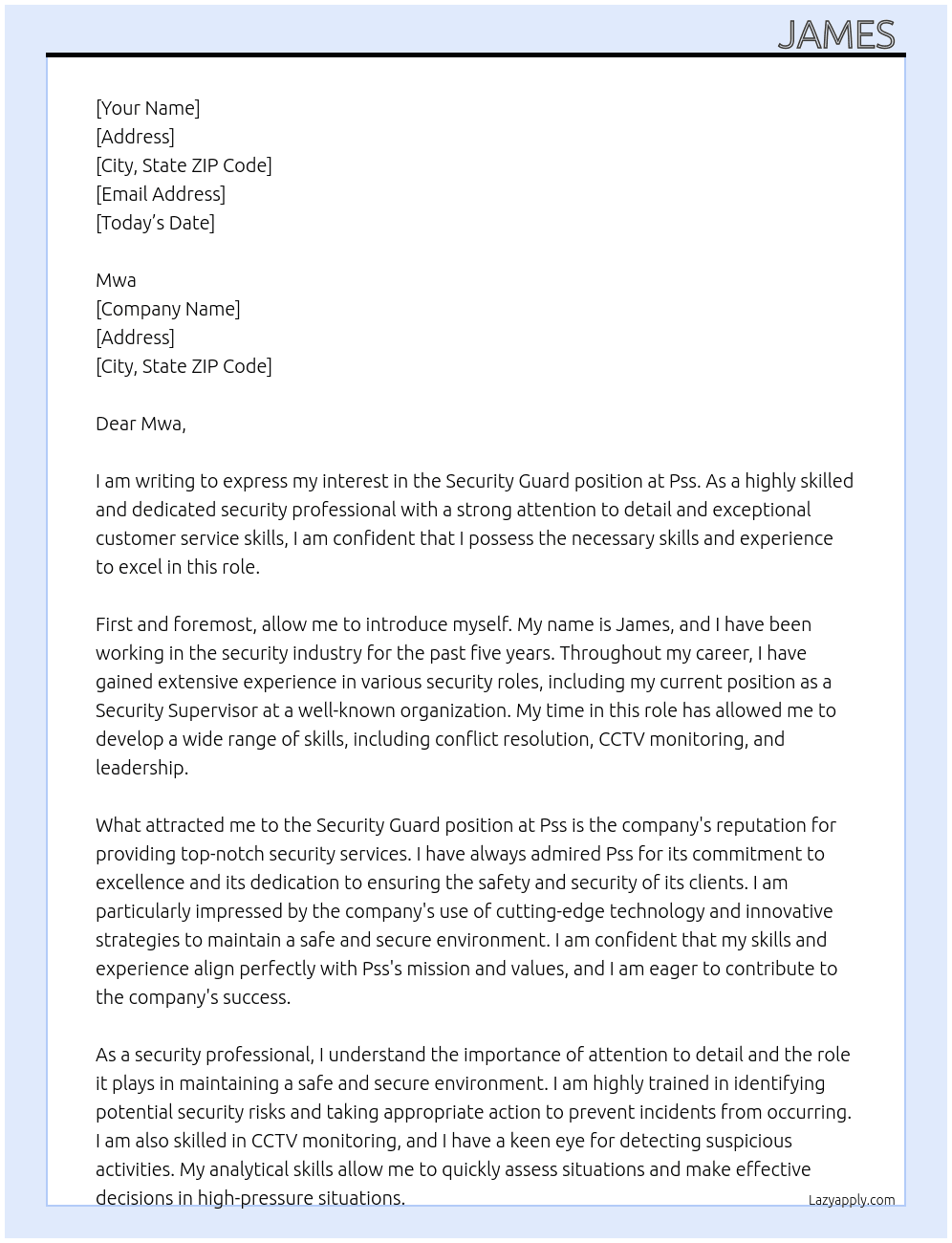 Security Guard At Pss Cover Letter