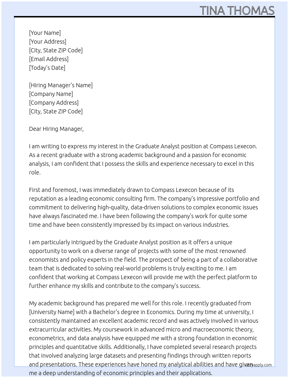 Graduate Analyst At Compass Lexecon Cover Letter