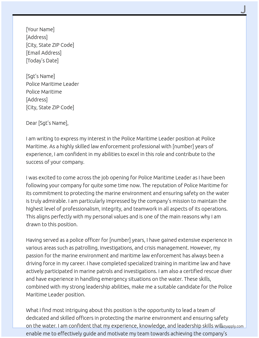 police maritime leader At police maritime Cover Letter