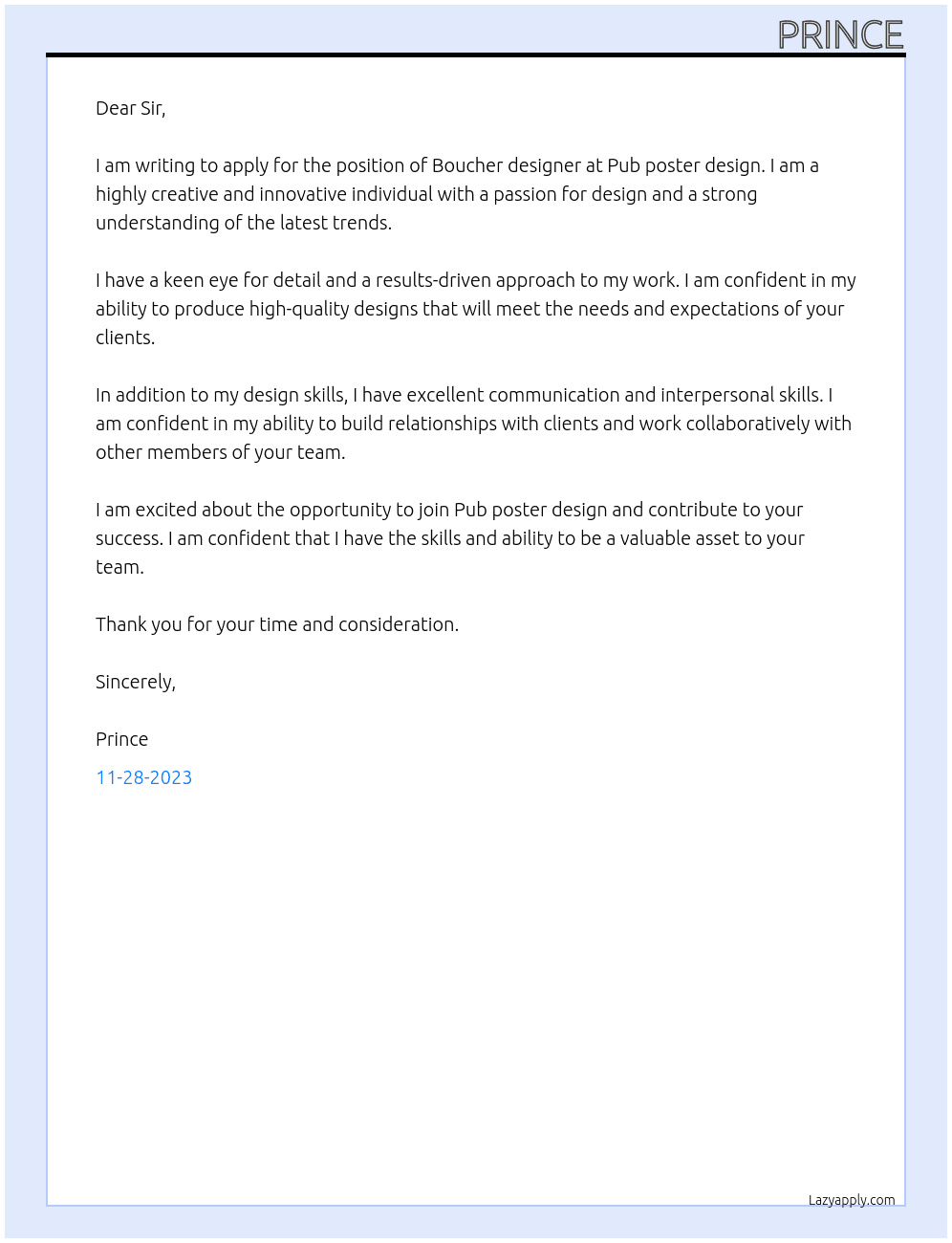 Boucher designer  At Pub poster design Cover Letter