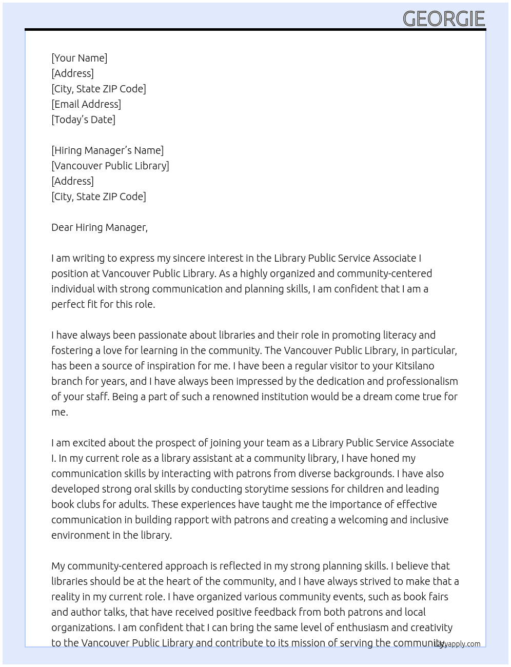 Library Public Service Associate I  At Vancouver Public Library Cover Letter