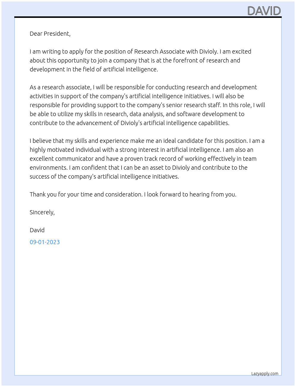 Research Assocaite At Divioly Cover Letter