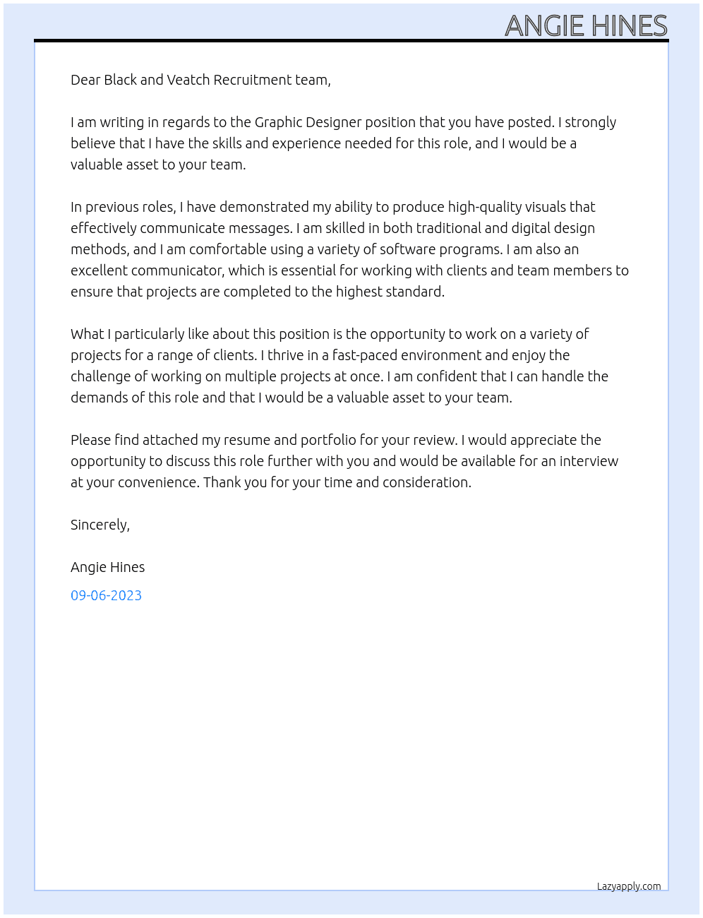 Graphic Designer At Black and Veatch Cover Letter