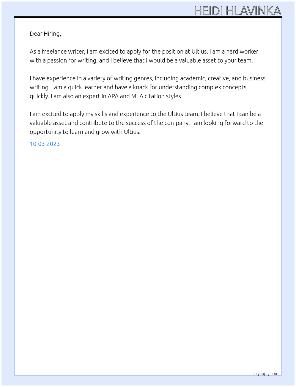 Freelance Writer At Ultius Cover Letter