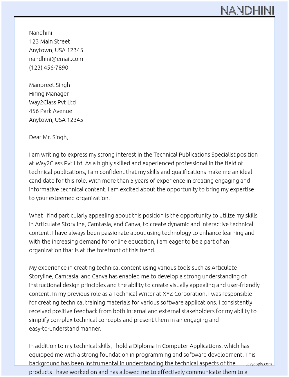 Technical Publications Specialist At Way2Class Pvt Ltd Cover Letter