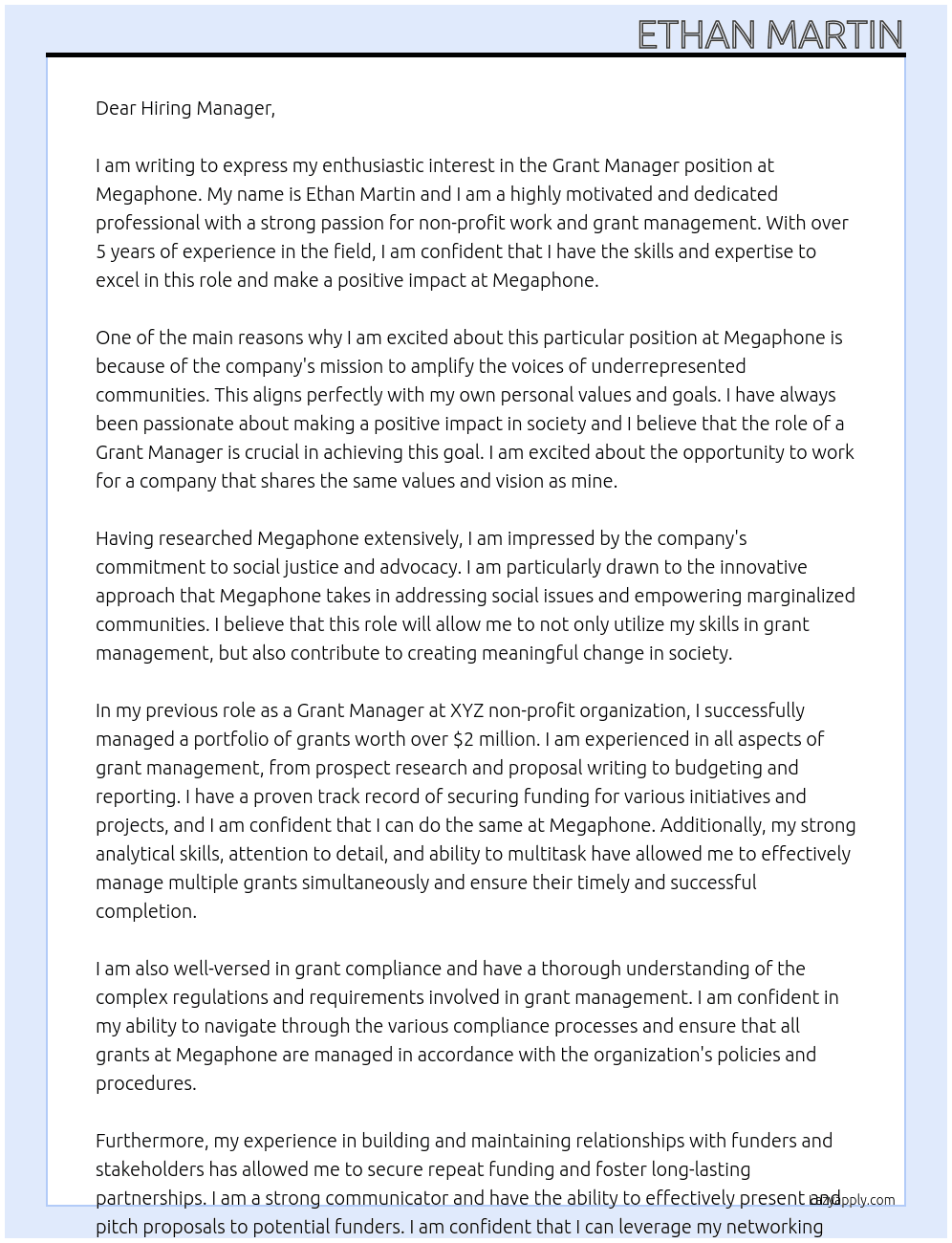 Grant Manager At Megaphone Cover Letter