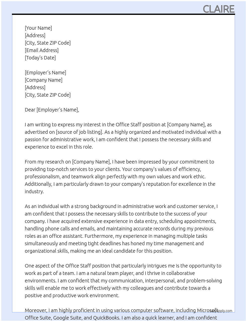 office staff At office Cover Letter
