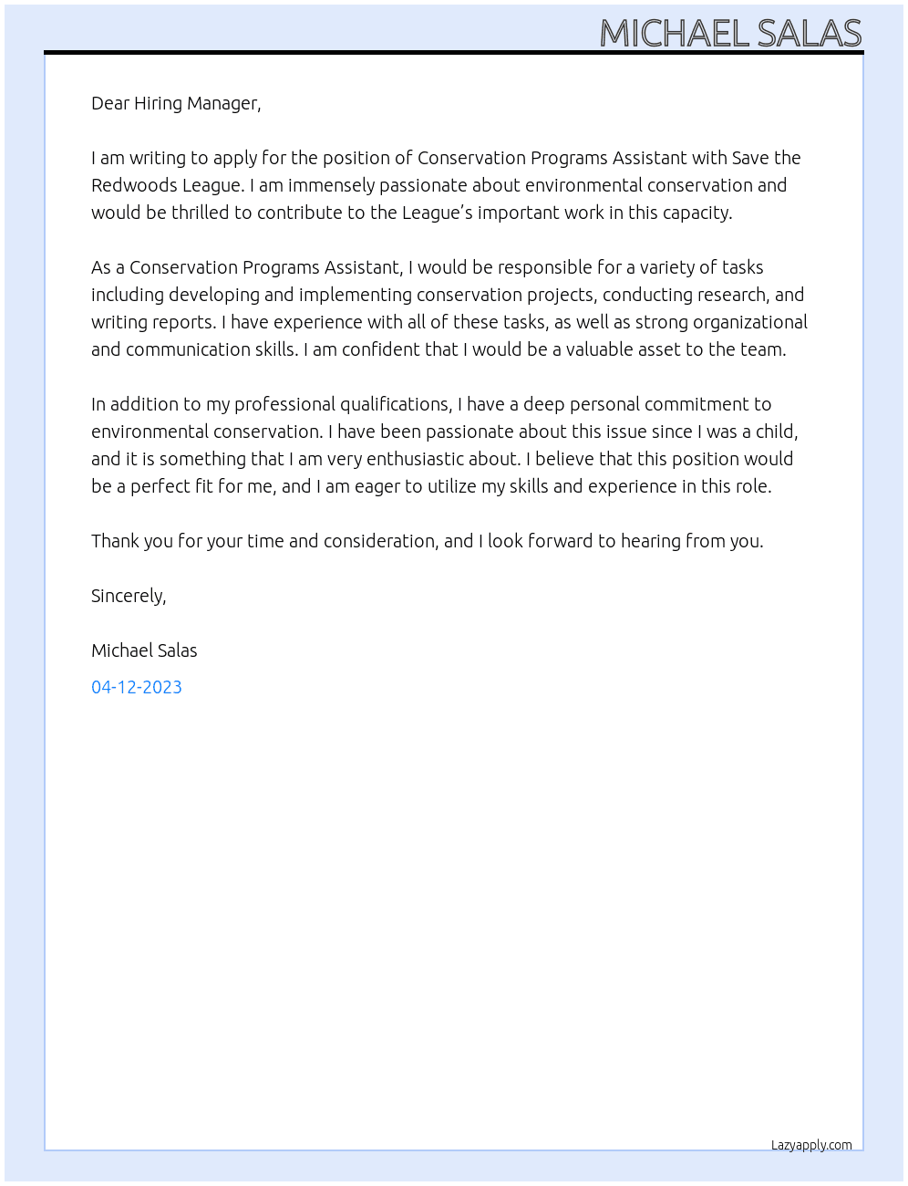 Conservation Programs Assistant At Save the Redwoods League  Cover Letter