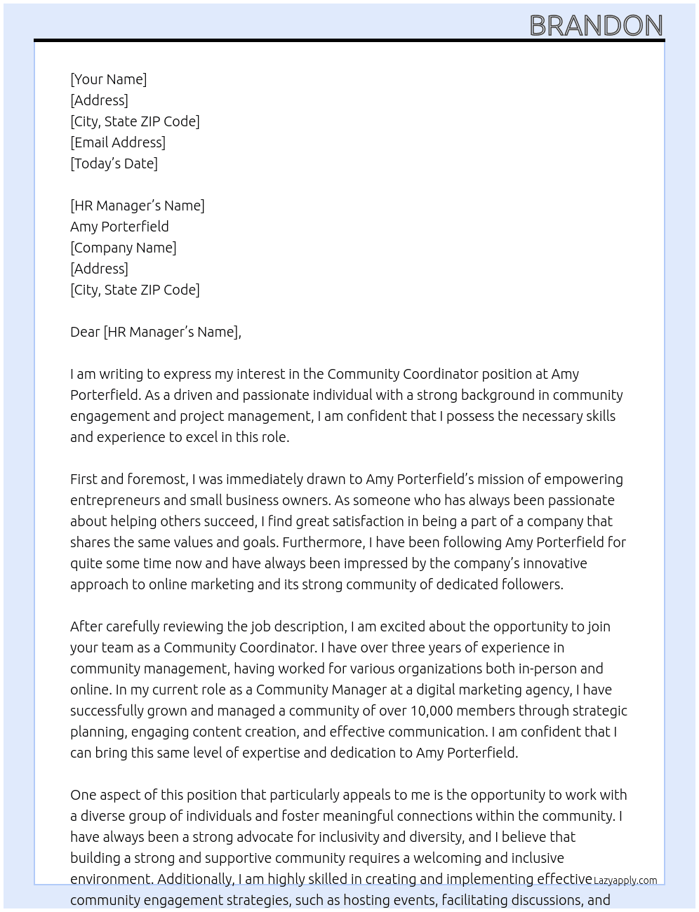 Community Coordinator At Amy Porterfield Cover Letter