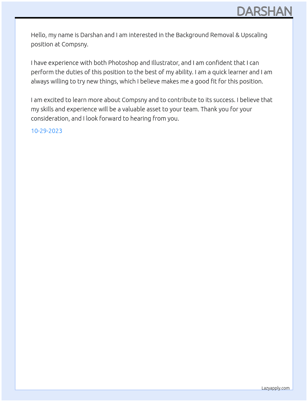 Background Removal & Upscaling At Compsny Cover Letter