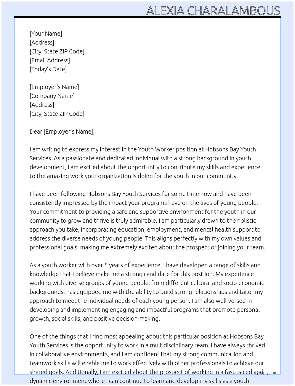 youth worker At Hobsons Bay Youth Services Cover Letter