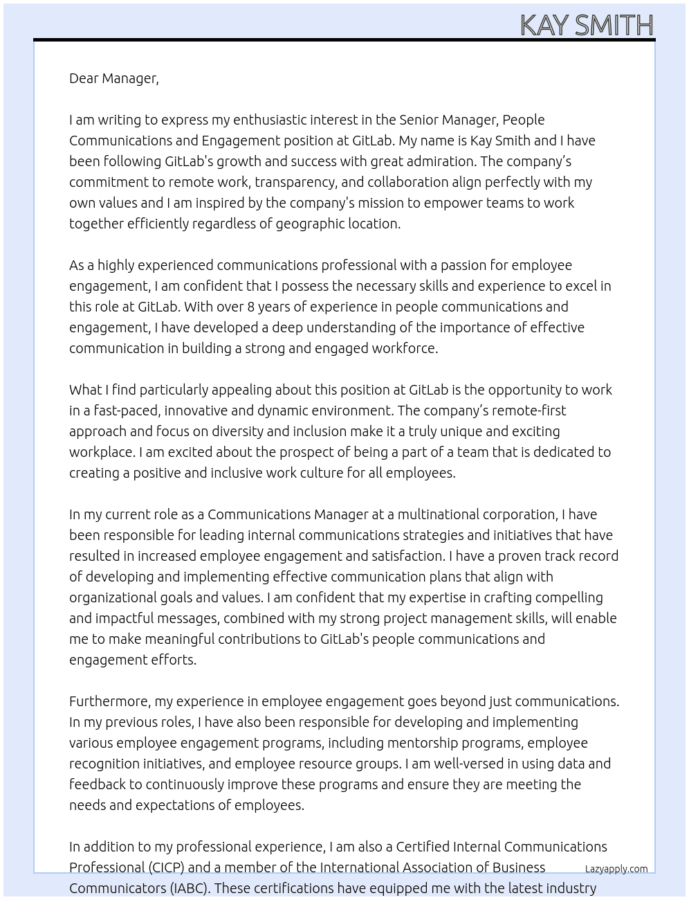 Senior Manager, People Communications and Engagement  At GitLab Cover Letter