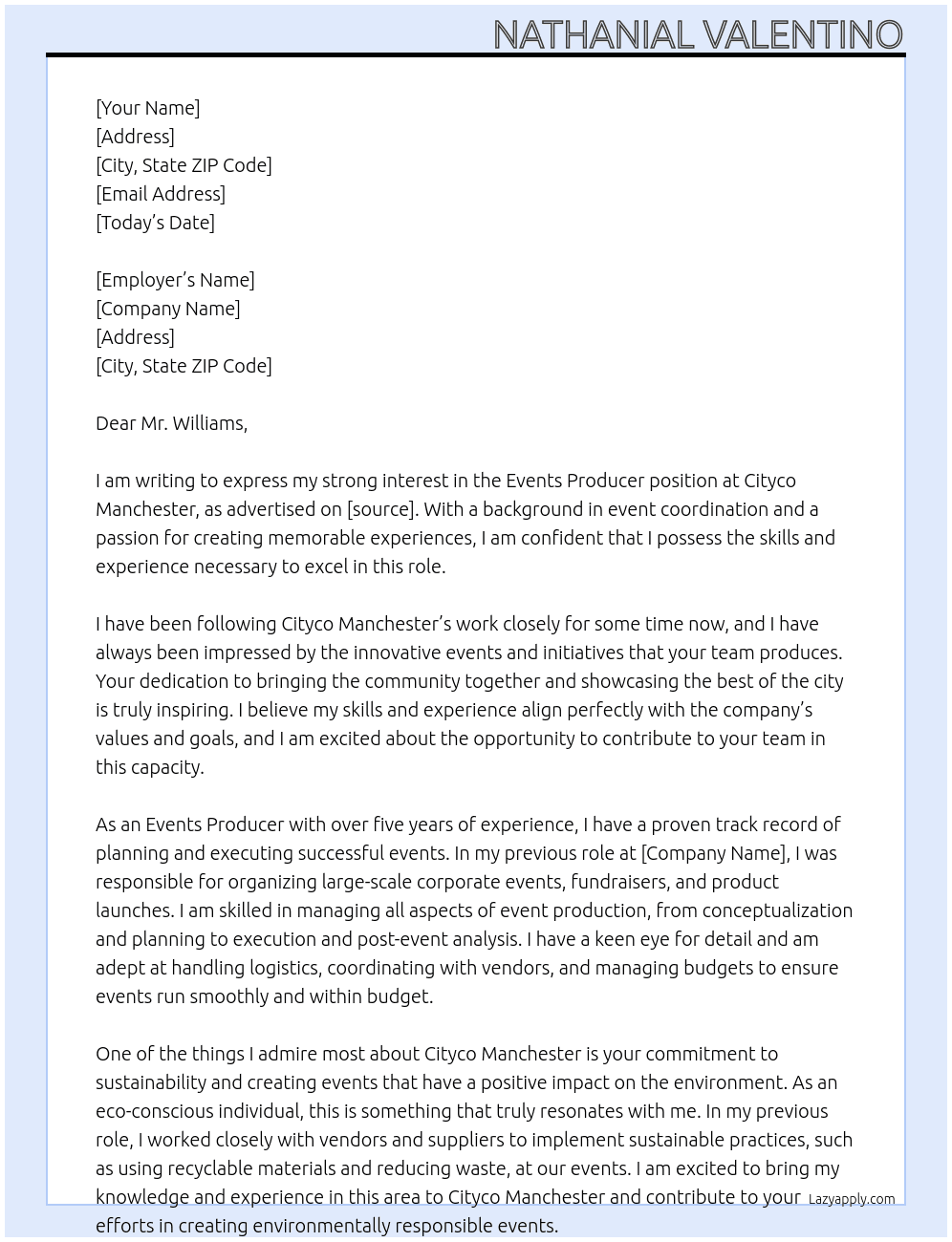 Events Producer At Cityco Manchester Cover Letter