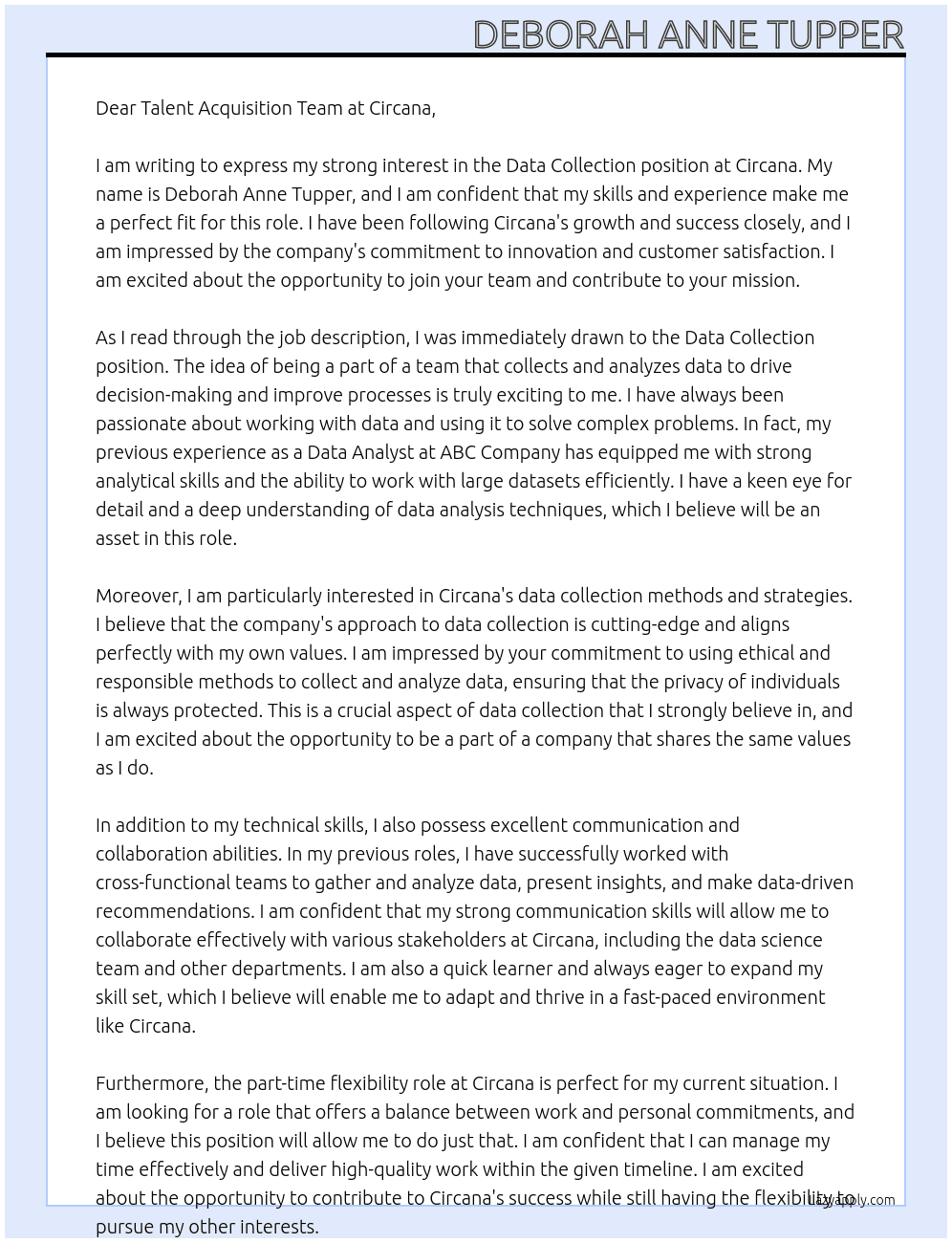 Data Collection At Circana Cover Letter