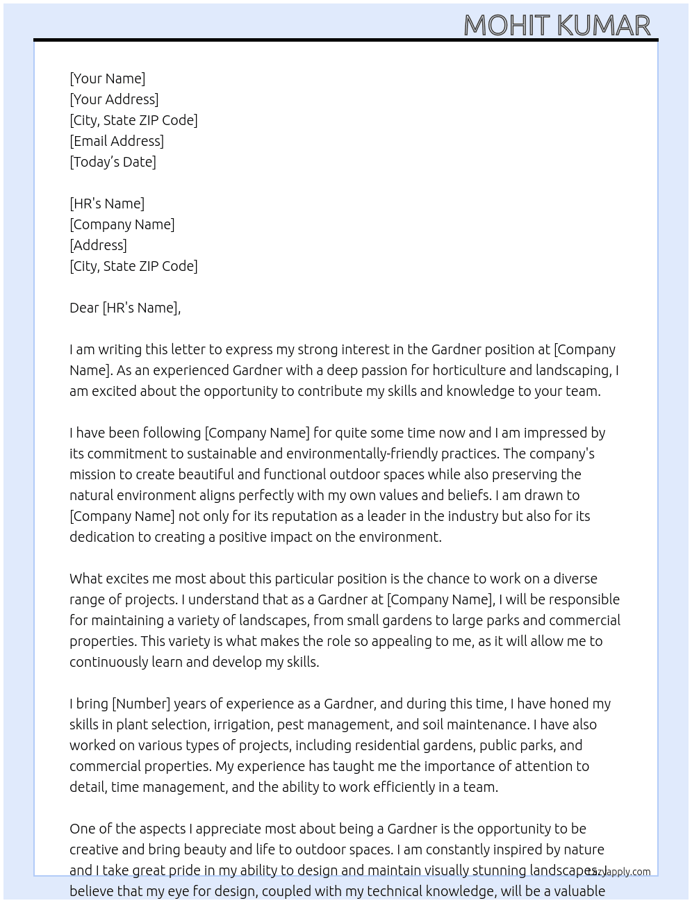 Gardner At No name  Cover Letter