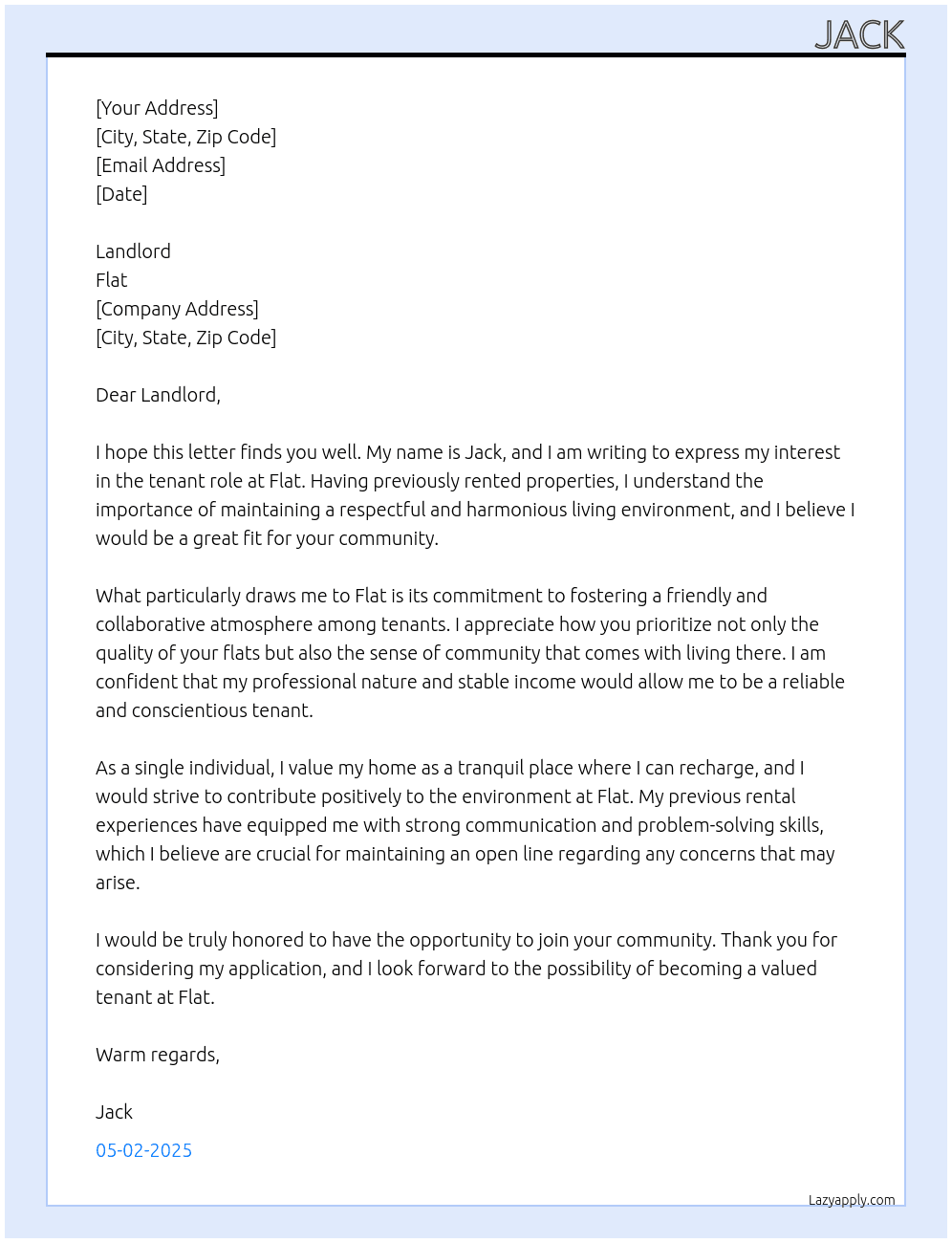 Flat At Flat Cover Letter