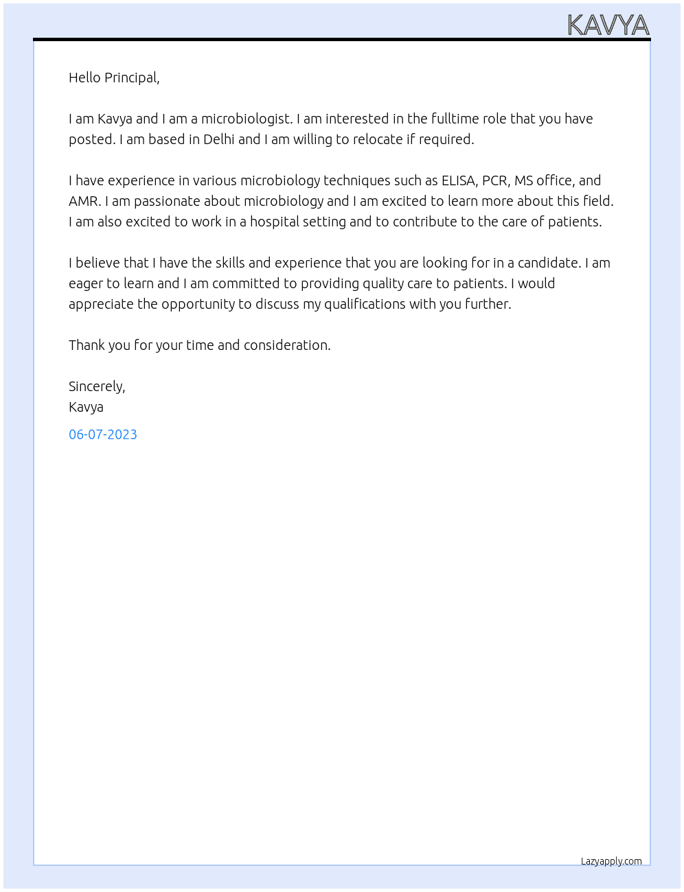 Microbiologist  At Hospital Cover Letter