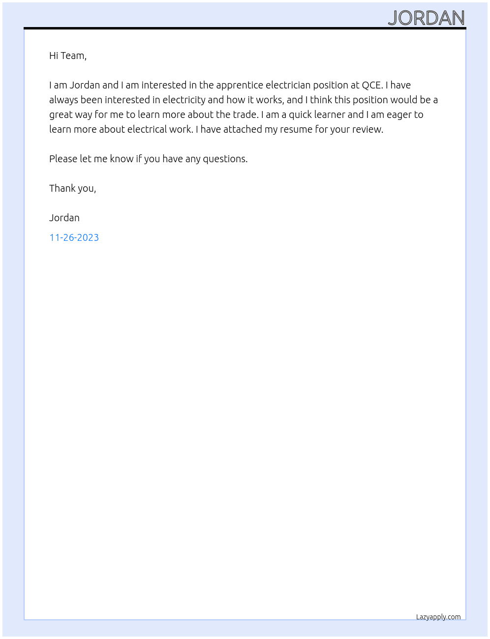 Apprentice Electrician At QCE Cover Letter