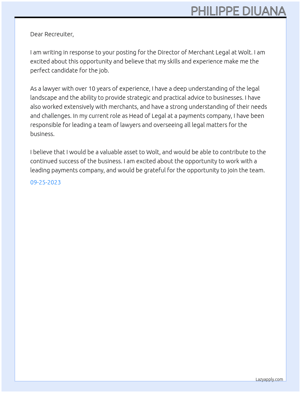 Director Merchant Legal At Wolt Cover Letter