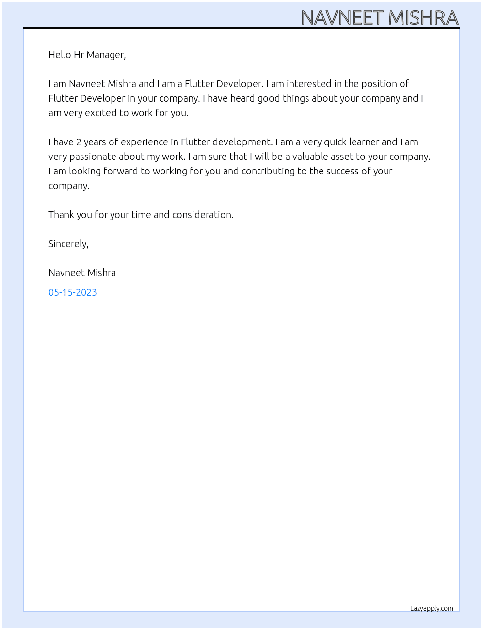 Flutter Developer At Cilected Simplifed Pvt Ltd Cover Letter