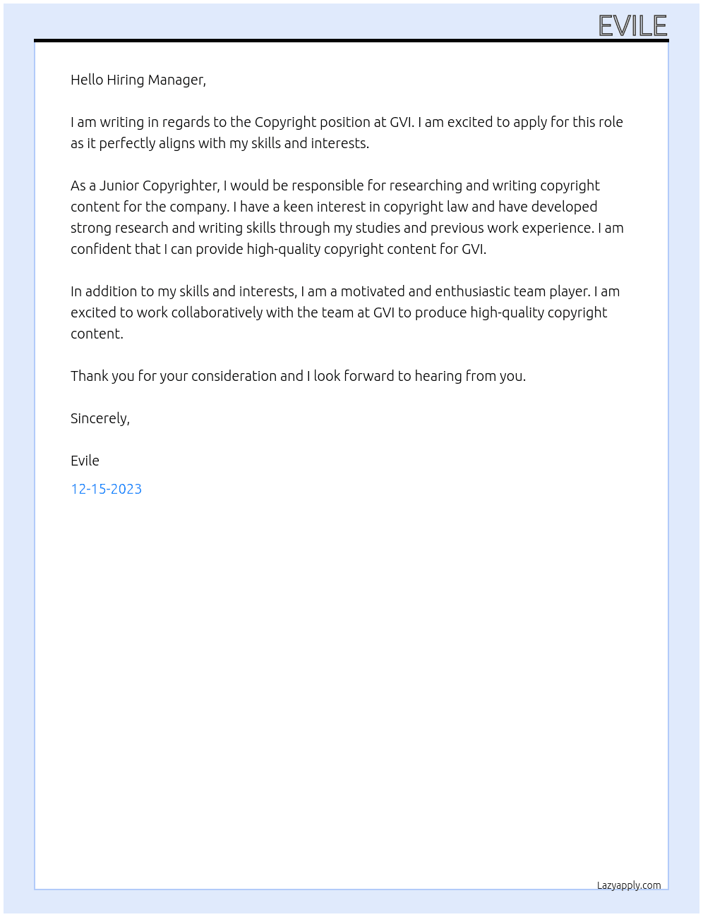 Copyright At GVI Cover Letter