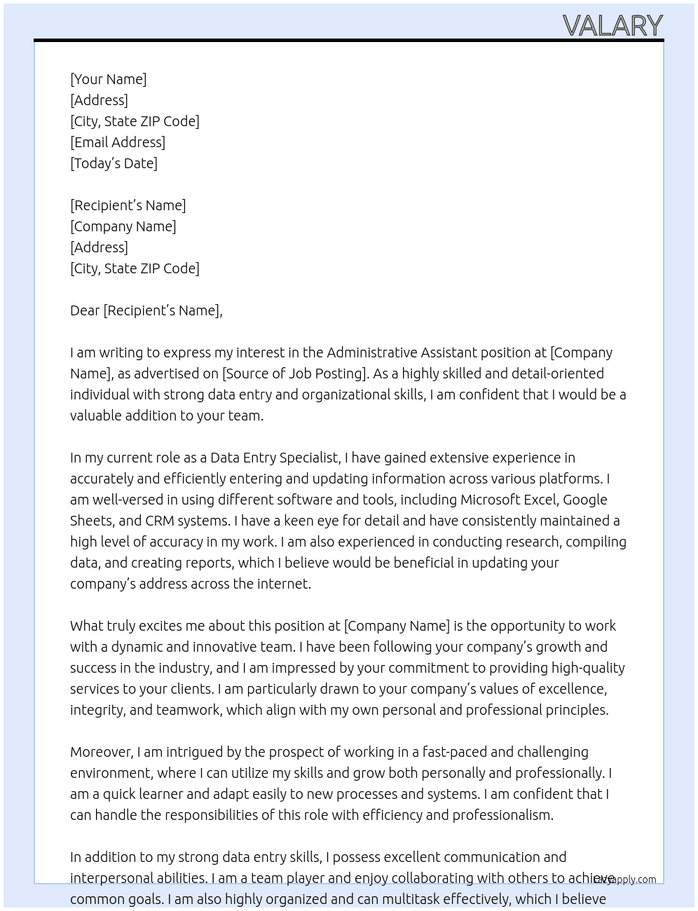 Administrative assistant At online Cover Letter