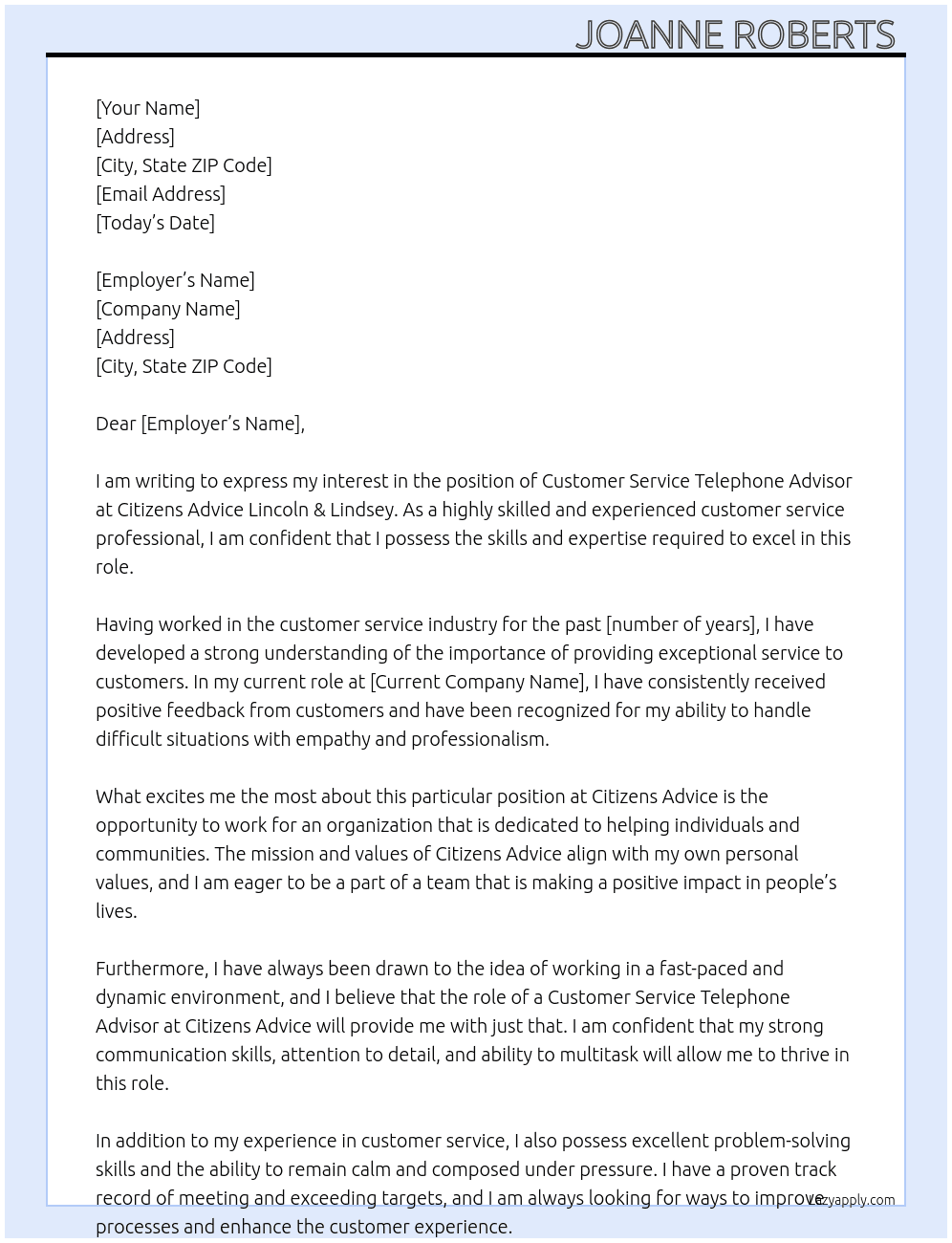 Customer Service Telephone advisor At Citizens advice Lincoln & Lindsey  Cover Letter